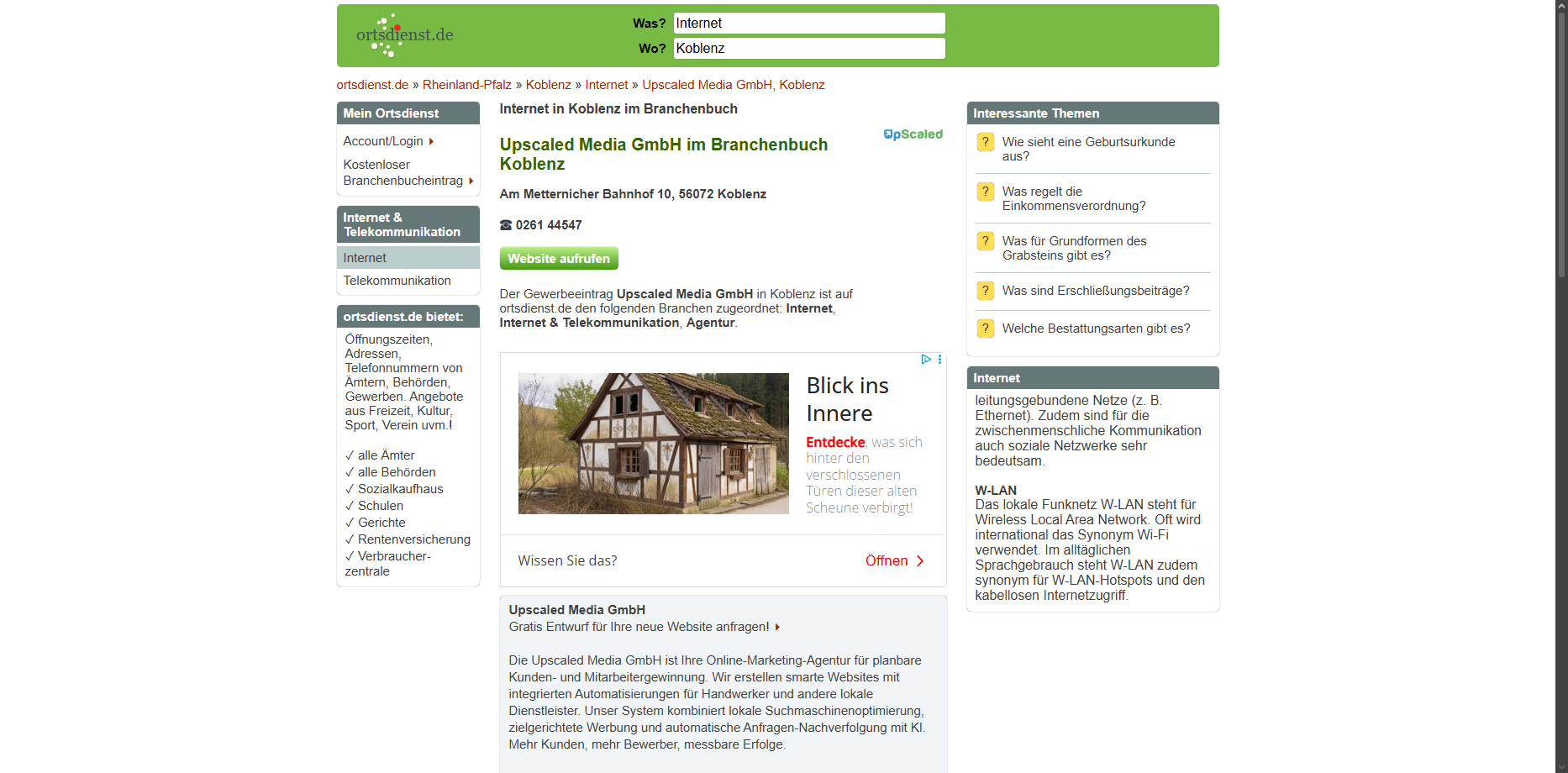 Upscaled Media GmbH, Koblenz - Internet - Ortsdienst.de